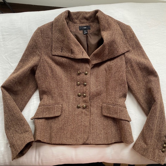 🍂 H&M BROWN HERRINGBONE WOOL BLEND BLAZER JACKET! - Picture 7 of 15